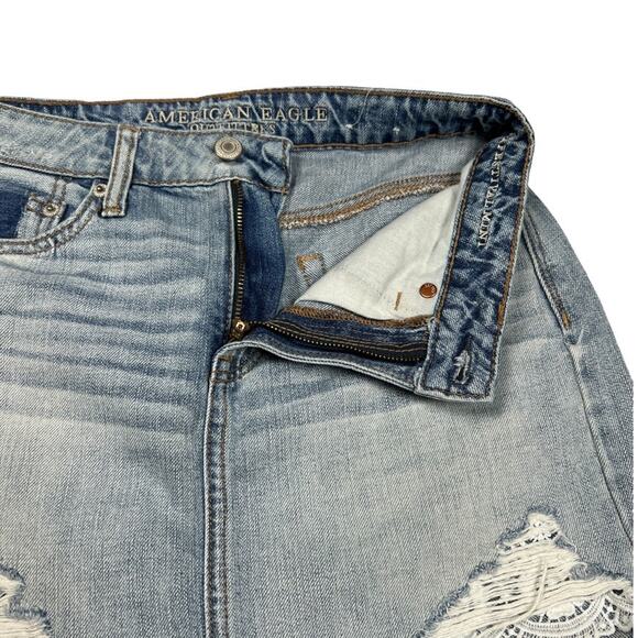 American Eagle Jean Skirt Hi-Rise Festival Mini Light Wash Denim Lace Women's 0 - Picture 11 of 12
